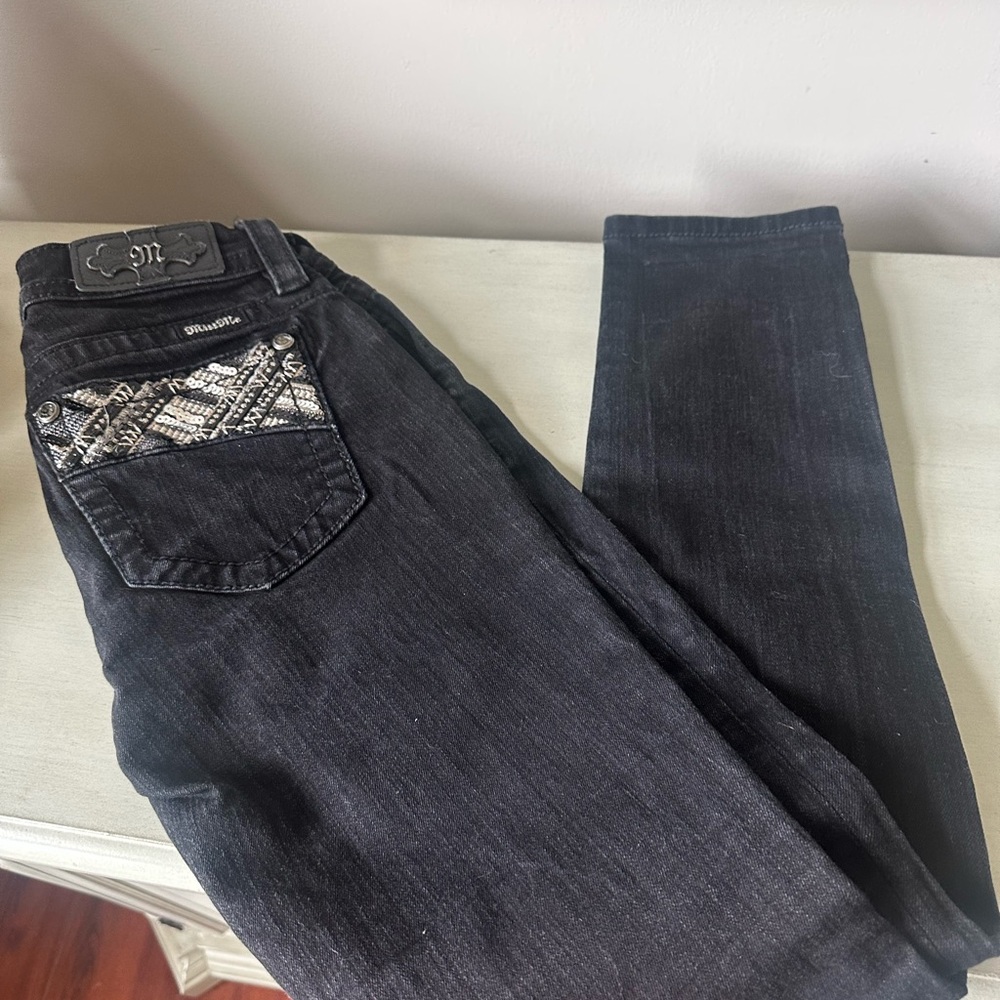 Miss me Womens signature skinny jeans black silver bling